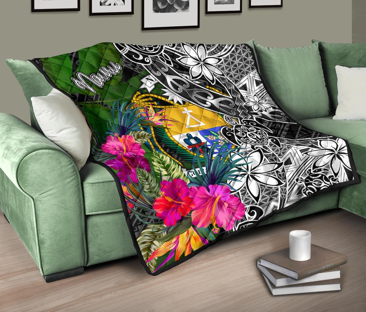 Nauru Premium Quilt - Turtle Plumeria Banana Leaf Crest - Polynesian Pride