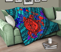 Hawaii Polynesian Premium Quilt - Hawaii Red Turtle Map & Purple Hibiscus - Polynesian Pride