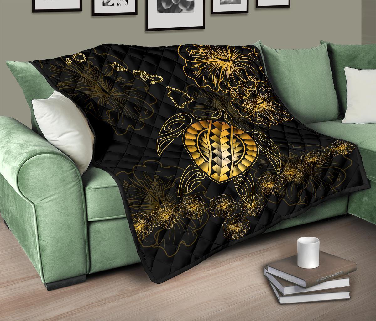 Hawaiian Turtle Hibiscus - Premium Quilt - Flora Style - Polynesian Pride