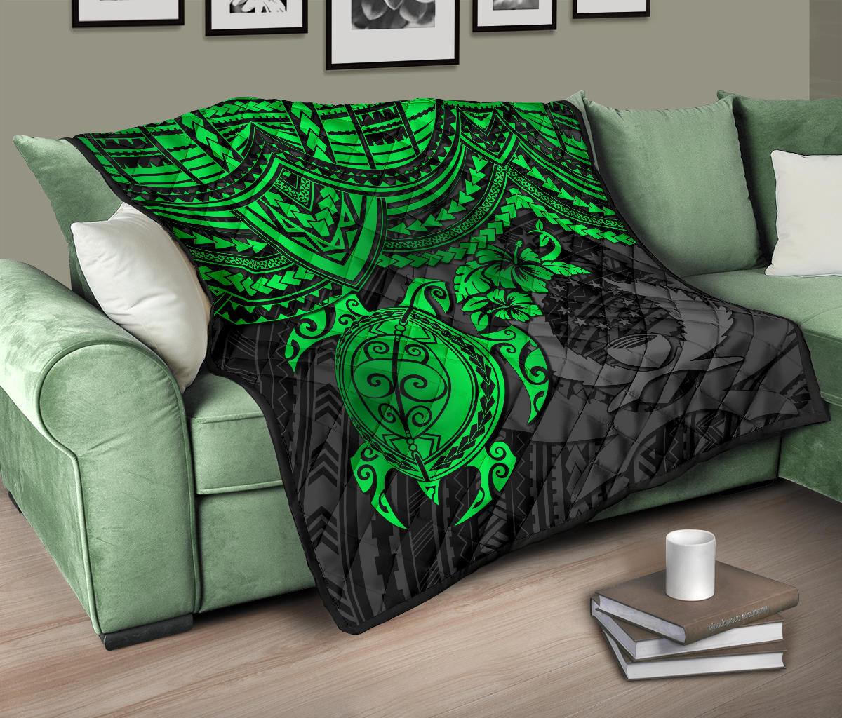 Pohnpei Polynesian Premium Quilt - Polynesian Green Turtle - Polynesian Pride