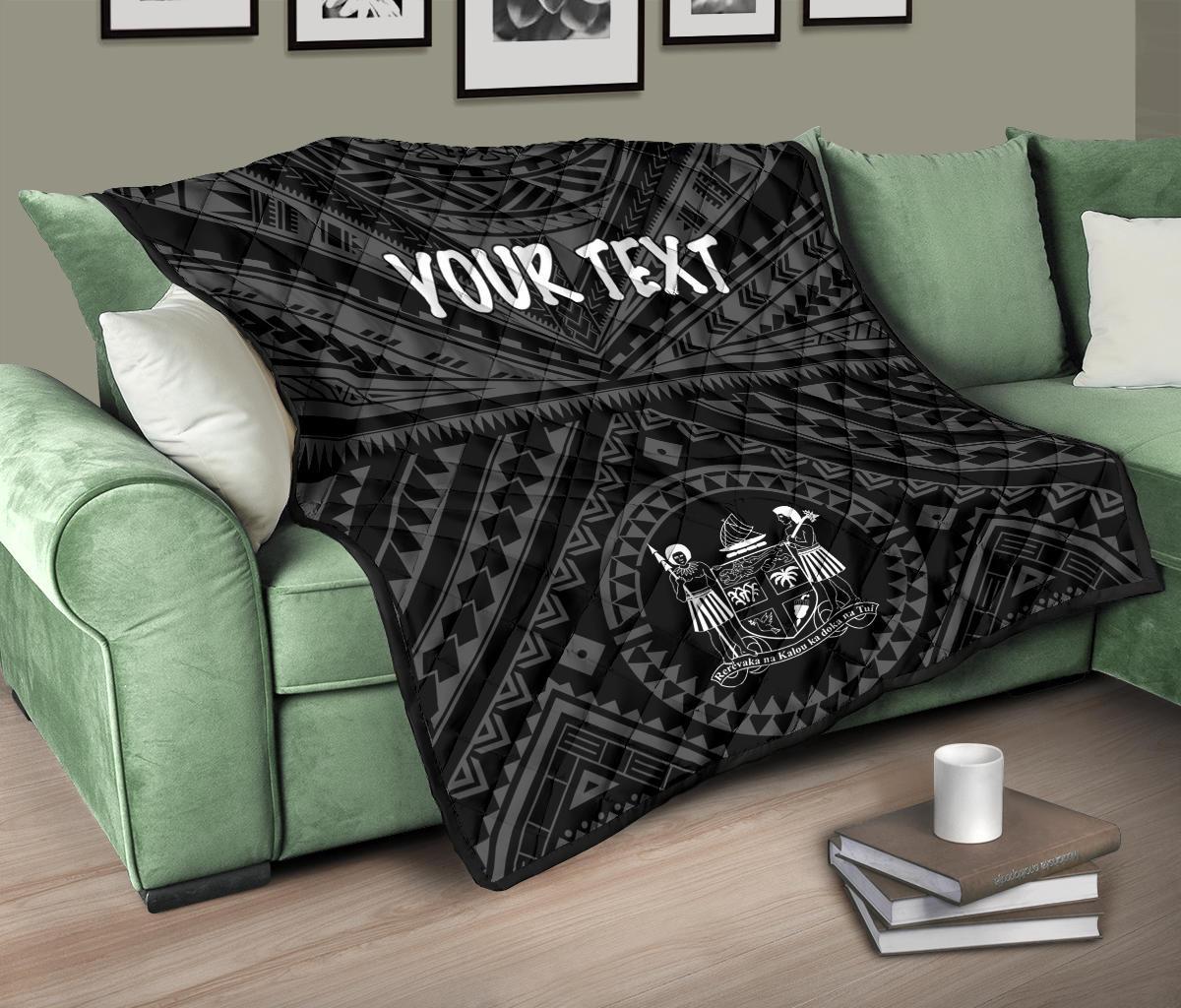 Fiji Personalised Premium Quilt - Fiji Seal With Polynesian Tattoo Style ( Black) - Polynesian Pride