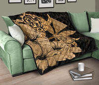 Hawaii Turtle Premium Quilt Polynesian Hibiscus Art Ver 2.0 Gold AH - Polynesian Pride