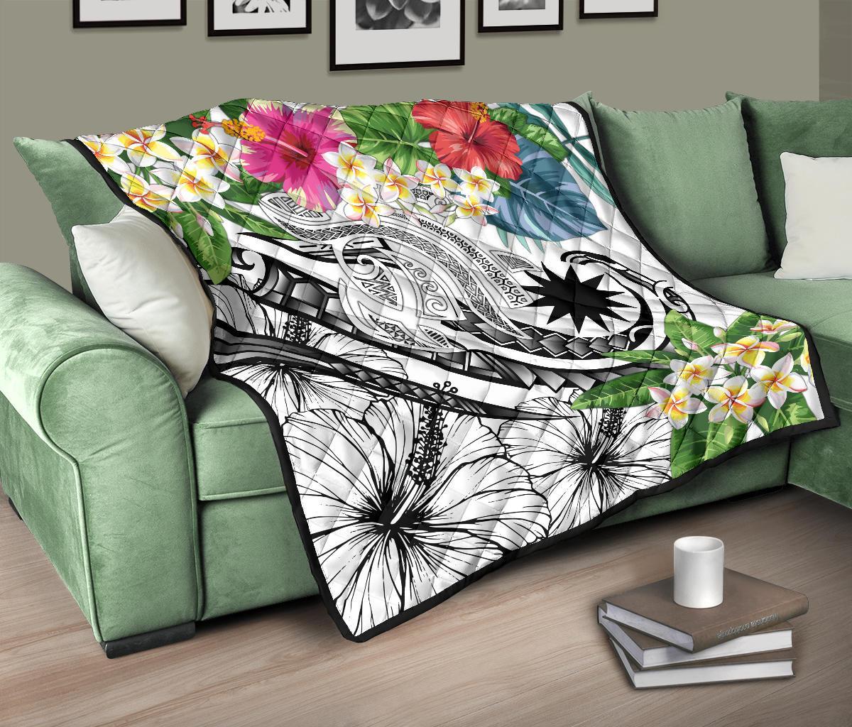 Nauru Polynesian Premium Quilt - Summer Plumeria (White) - Polynesian Pride