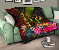 Kosrae Polynesian Premium Quilt - Hibiscus and Banana Leaves - Polynesian Pride