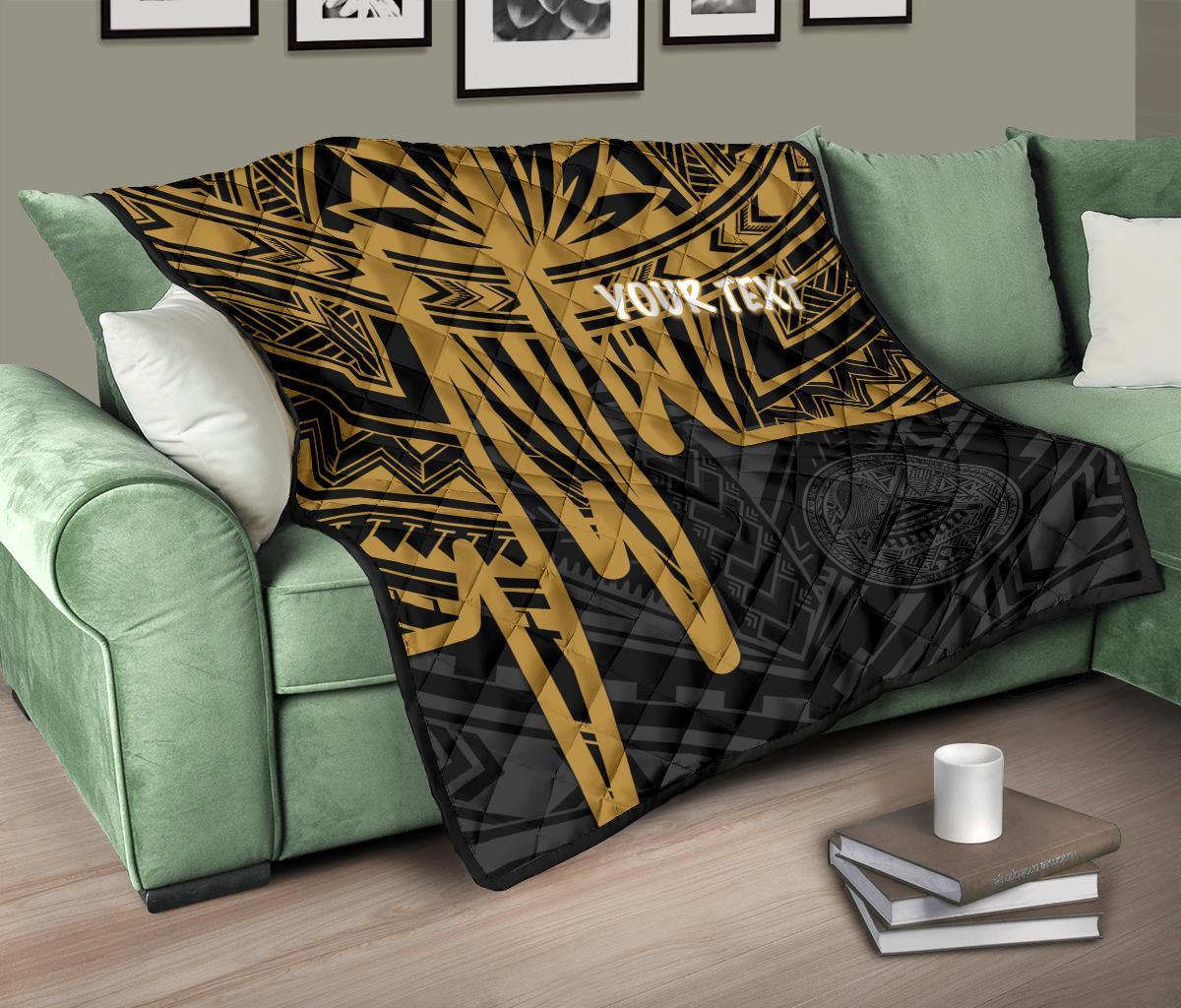 American Samoa Personalised Premium Quilt - Seal With Polynesian Pattern Heartbeat Style (Gold) - Polynesian Pride