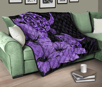 Hawaii Turtle Premium Quilt Polynesian Hibiscus Art Violet AH - Polynesian Pride