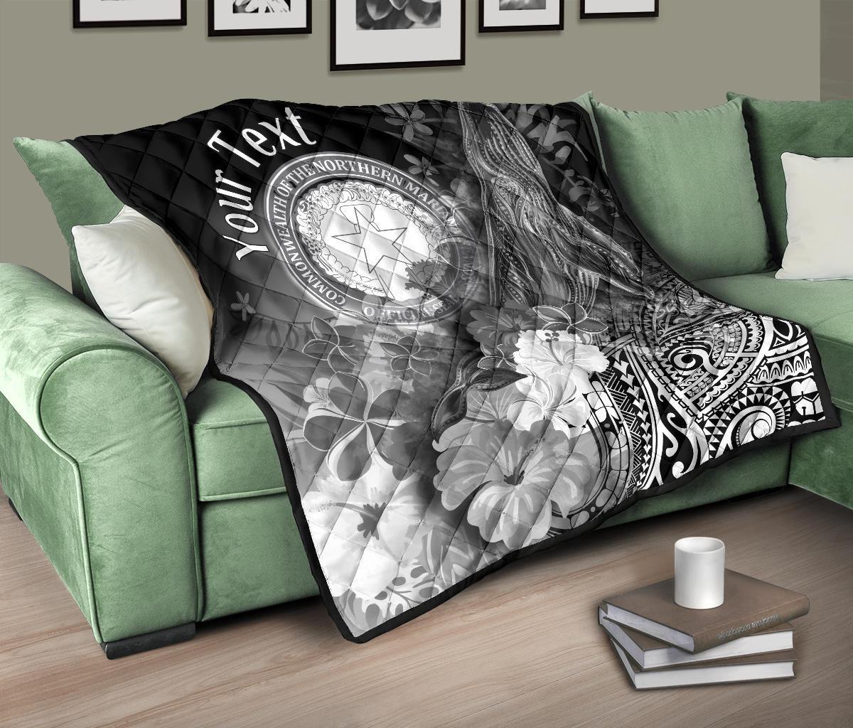 CNMI Custom Personalised Premium Quilt - Humpback Whale with Tropical Flowers (White) - Polynesian Pride