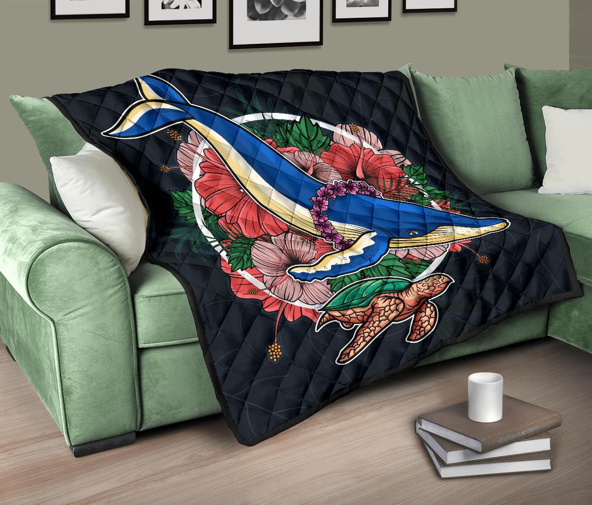 Hawaii Premium Quilt - Hibiscus Whale Turtle - Polynesian Pride