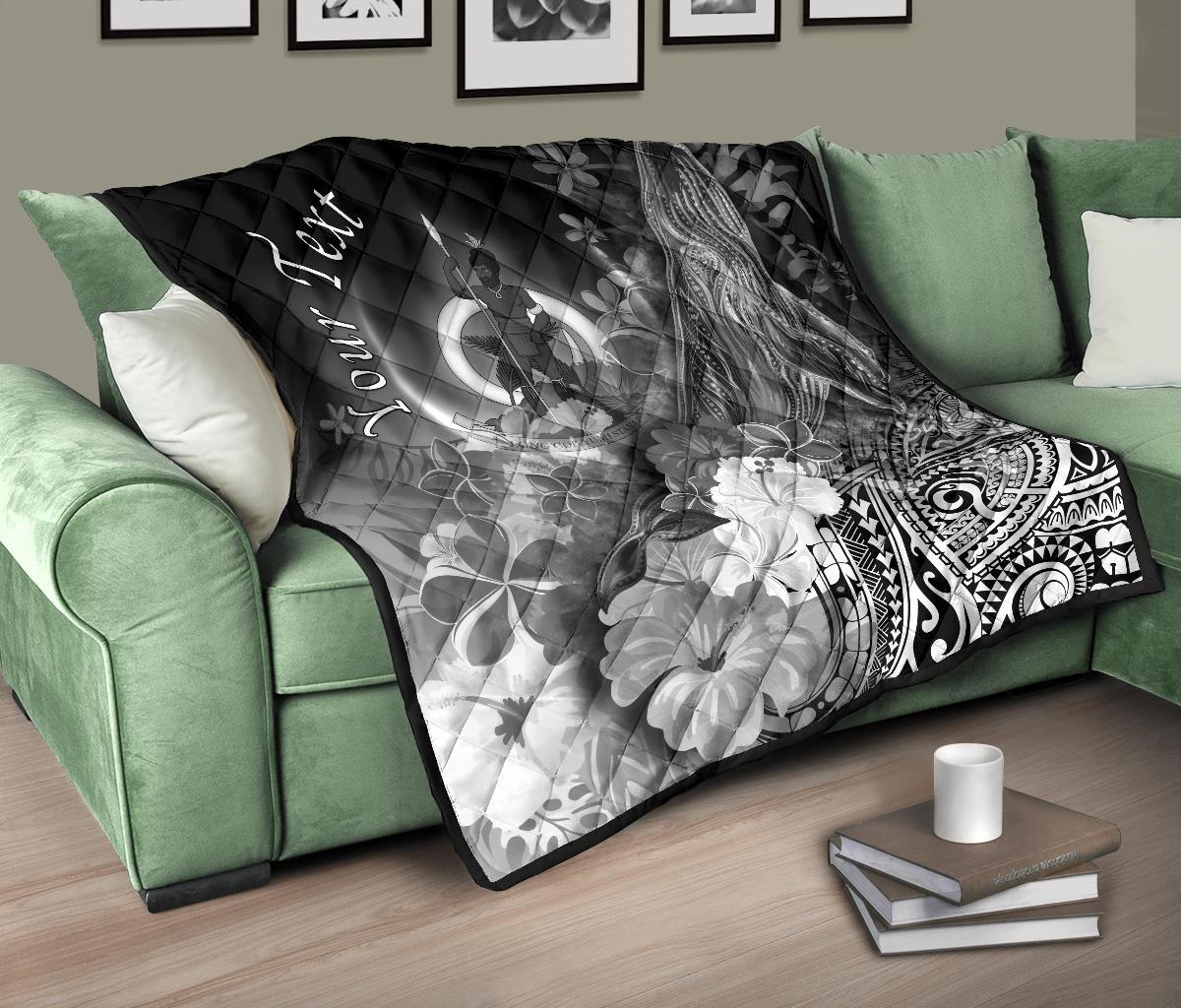 Vanuatu Custom Personalised Premium Quilt - Humpback Whale with Tropical Flowers (White) - Polynesian Pride