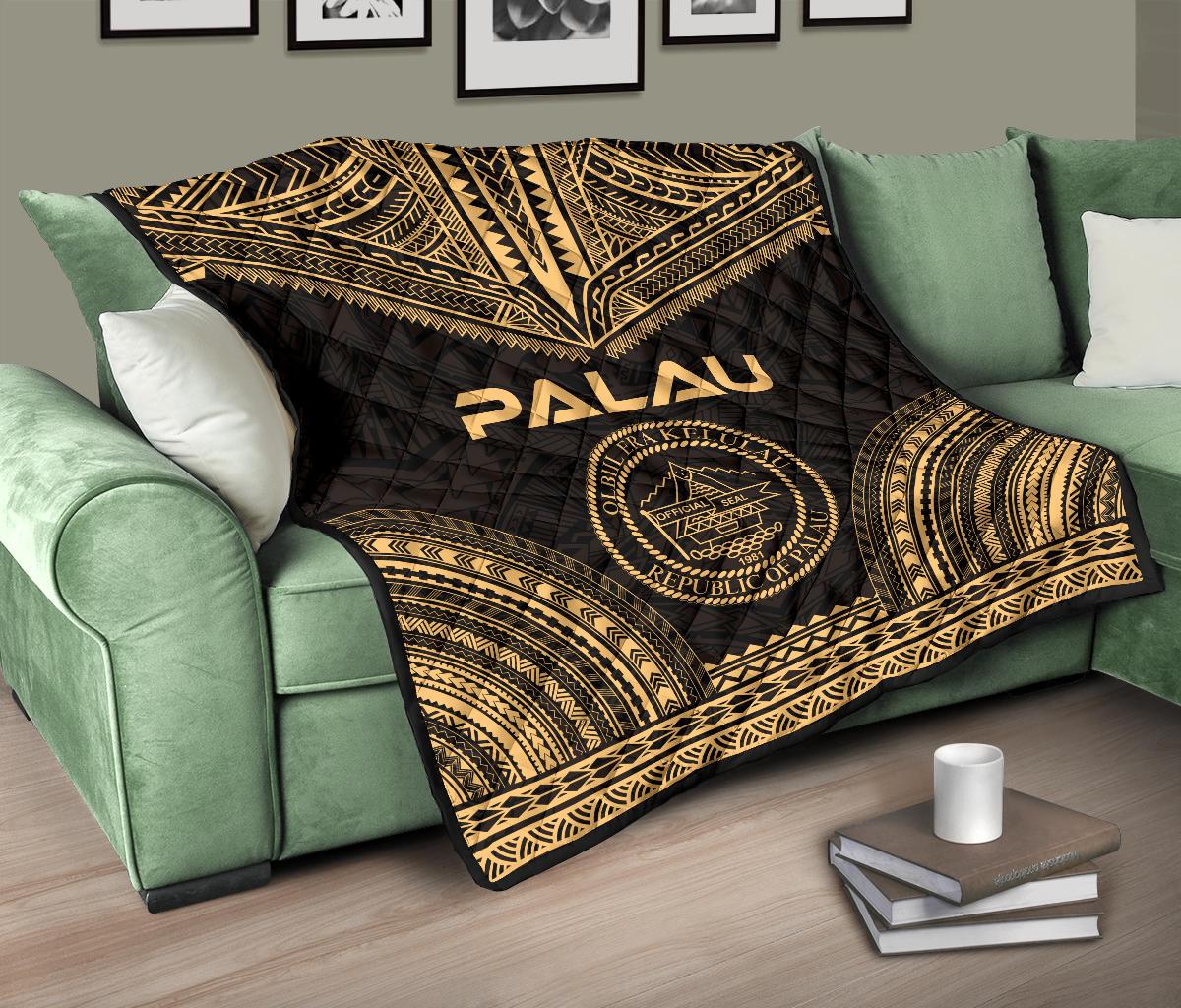 Palau Premium Quilt - Palau Seal Polynesian Chief Gold Version - Polynesian Pride