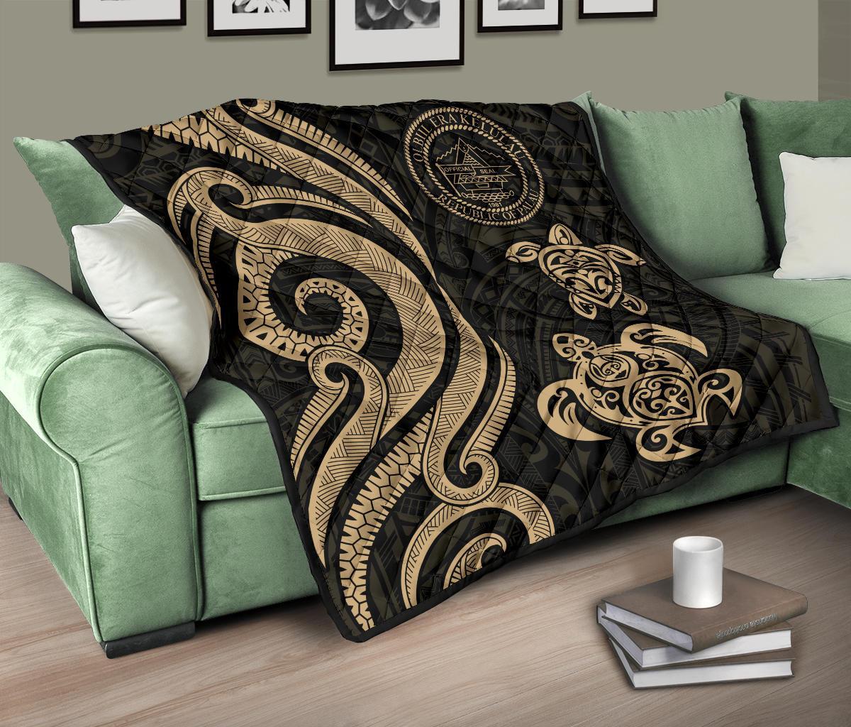 Palau Premium Quilt - Gold Tentacle Turtle - Polynesian Pride