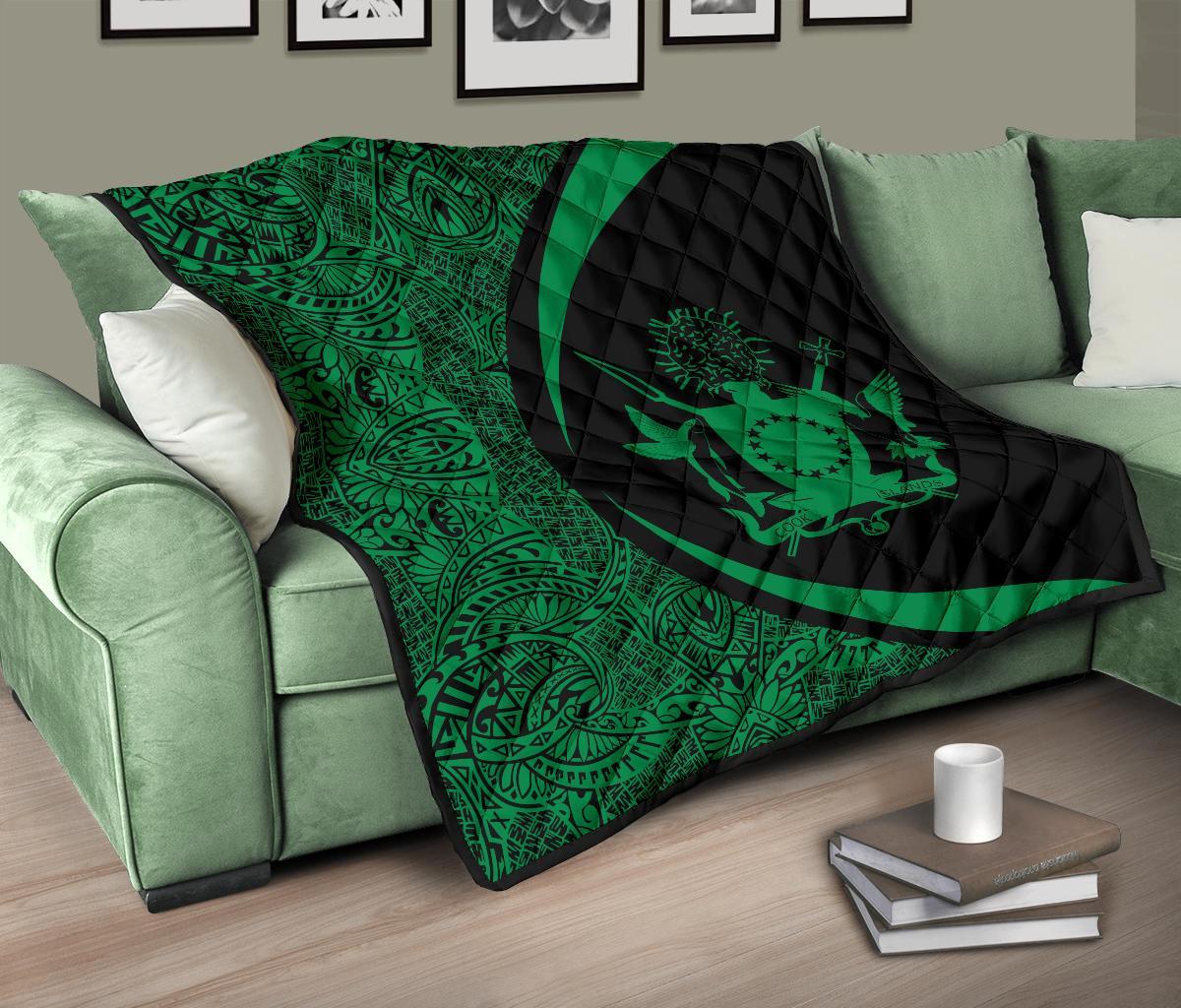 Cook Islands Coat Of Arms Polynesian Premium Quilt - Circle Style - 08 - Polynesian Pride
