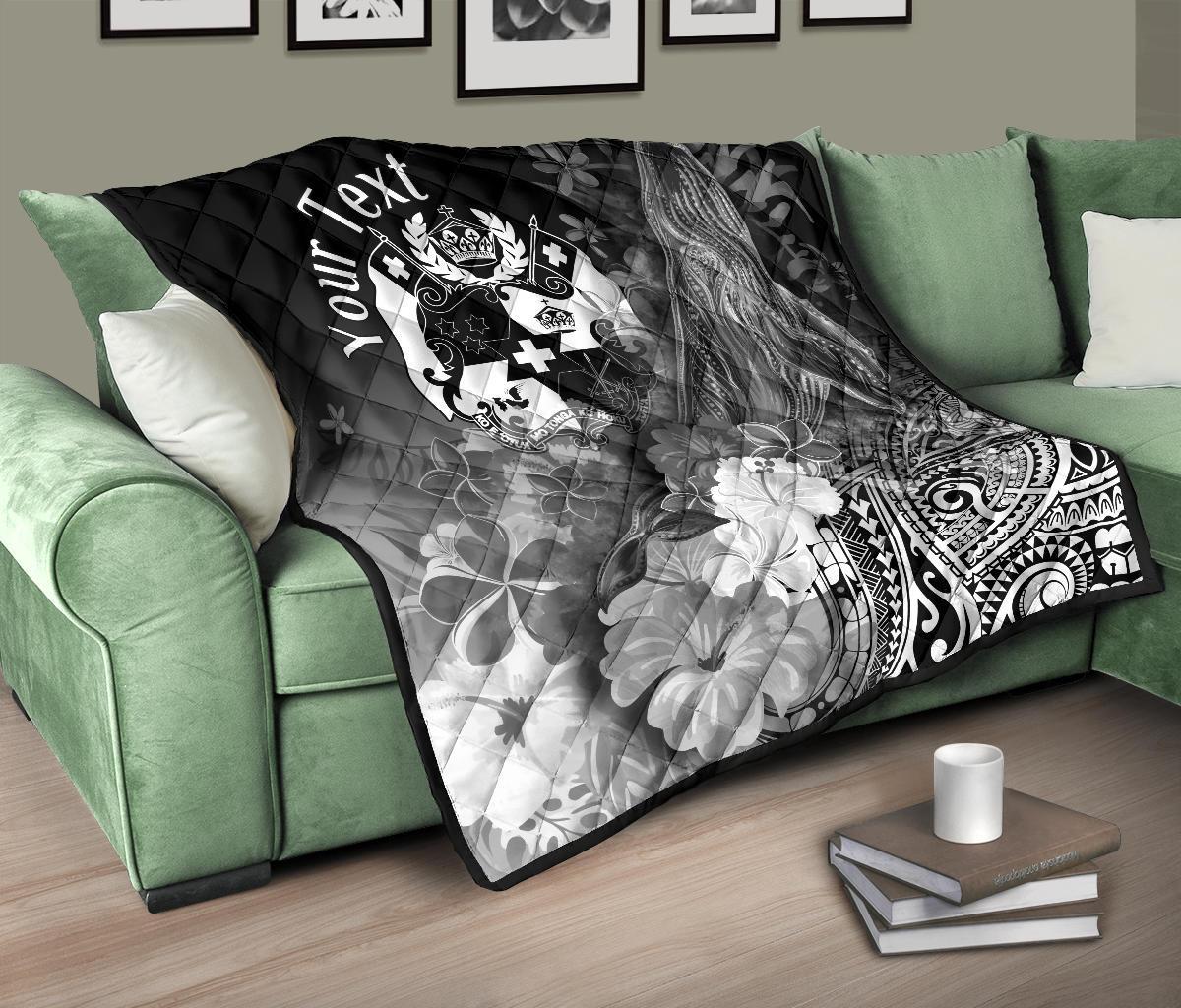 Tonga Custom Personalised Premium Quilt - Humpback Whale with Tropical Flowers (White) - Polynesian Pride