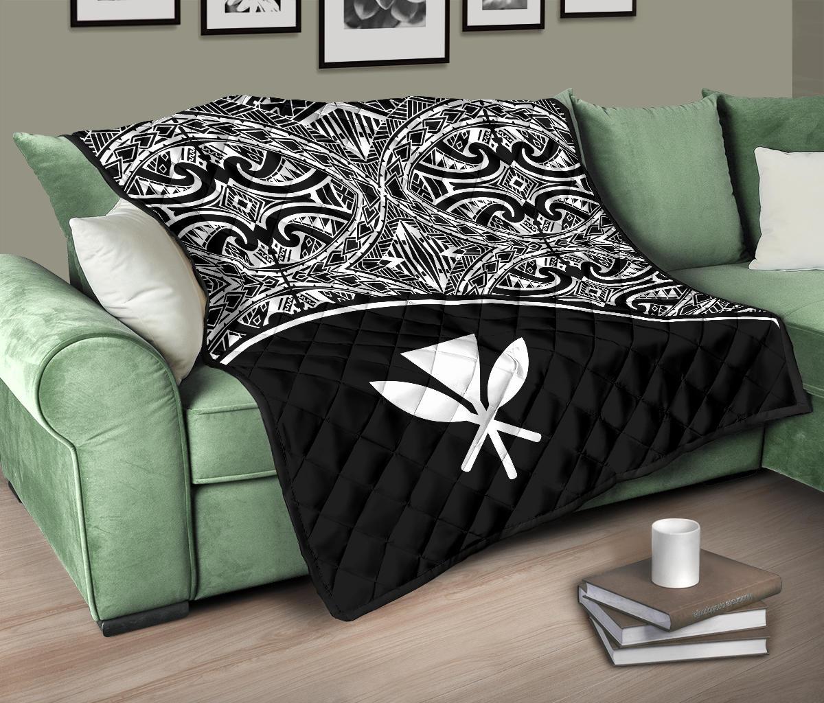 Hawaii Polynesian Premium Quilt - White Kanaka Maoli Curve Version - Polynesian Pride