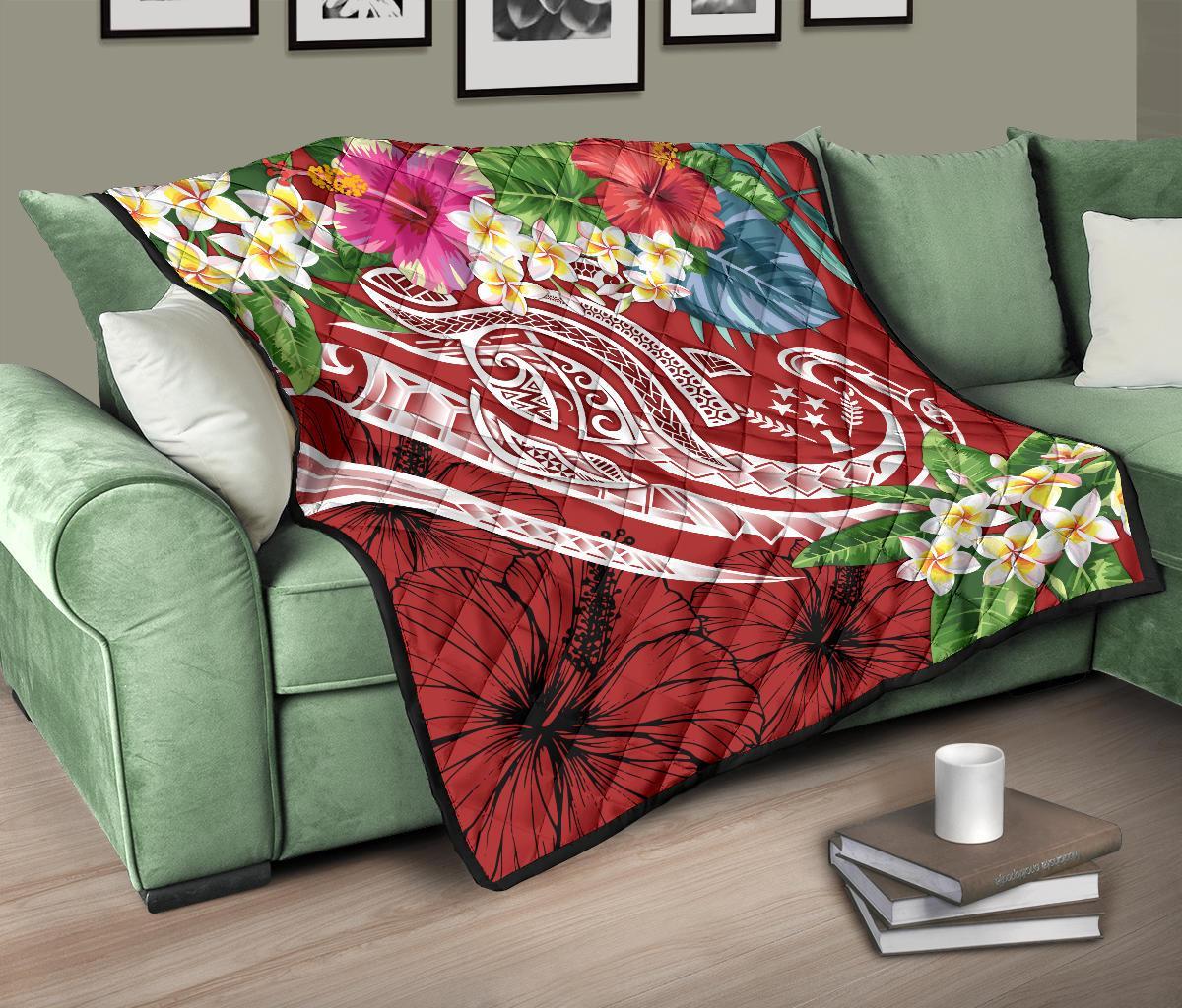 Kosrae Polynesian Premium Quilt - Summer Plumeria (Red) - Polynesian Pride