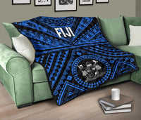 Fiji Premium Quilt - Fiji Seal With Polynesian Tattoo Style (Blue) - Polynesian Pride