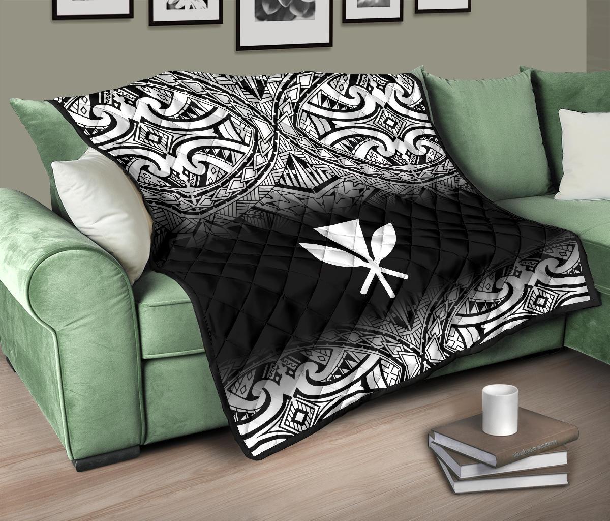 Hawaii Premium Quilt - White Kanaka Maoli Polynesian Tattoo & Black Frog - Polynesian Pride