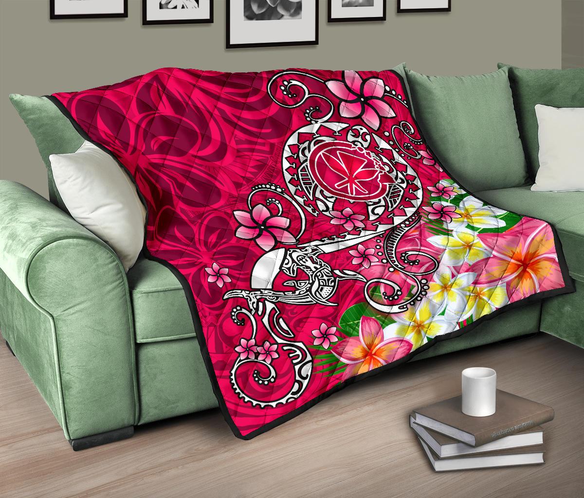Hawaii Premium Quilt - Turtle Plumeria Polynesian Tattoo Pink Color - Polynesian Pride