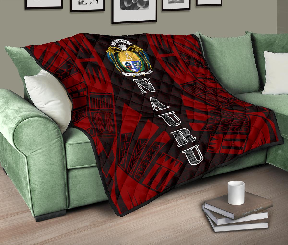 Nauru Premium Quilt - Nauru Coat Of Arms Polynesian Red Tattoo - Polynesian Pride