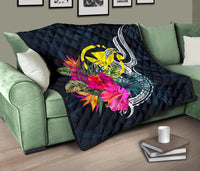 Hawaii Polynesian Premium Quilt - Tropical Flower Blue - Polynesian Pride