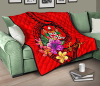 Fiji Polynesian Premium Quilt - Floral With Seal Red - Polynesian Pride