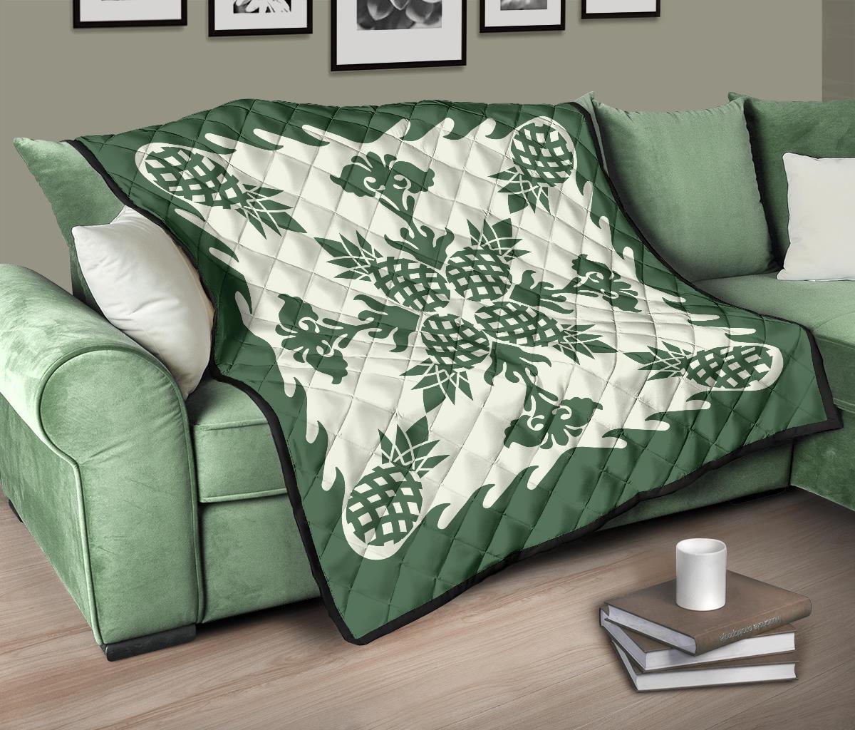 Hawaiian Premium Quilt Pineapple Pattern - Green - Polynesian Pride