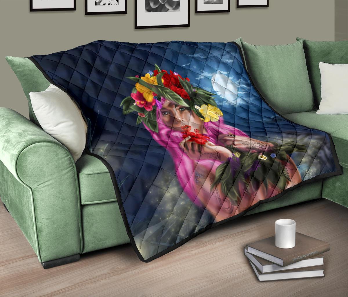 Hawaii Kanaka Colorful Hula Girl Premium Quilt - Dinh Style - Polynesian Pride