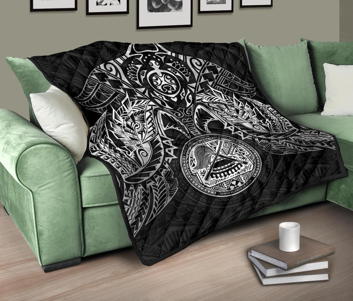 American Samoa Premium Quilt - American Samoa Seal Turtle Manta Ray White Style - Polynesian Pride