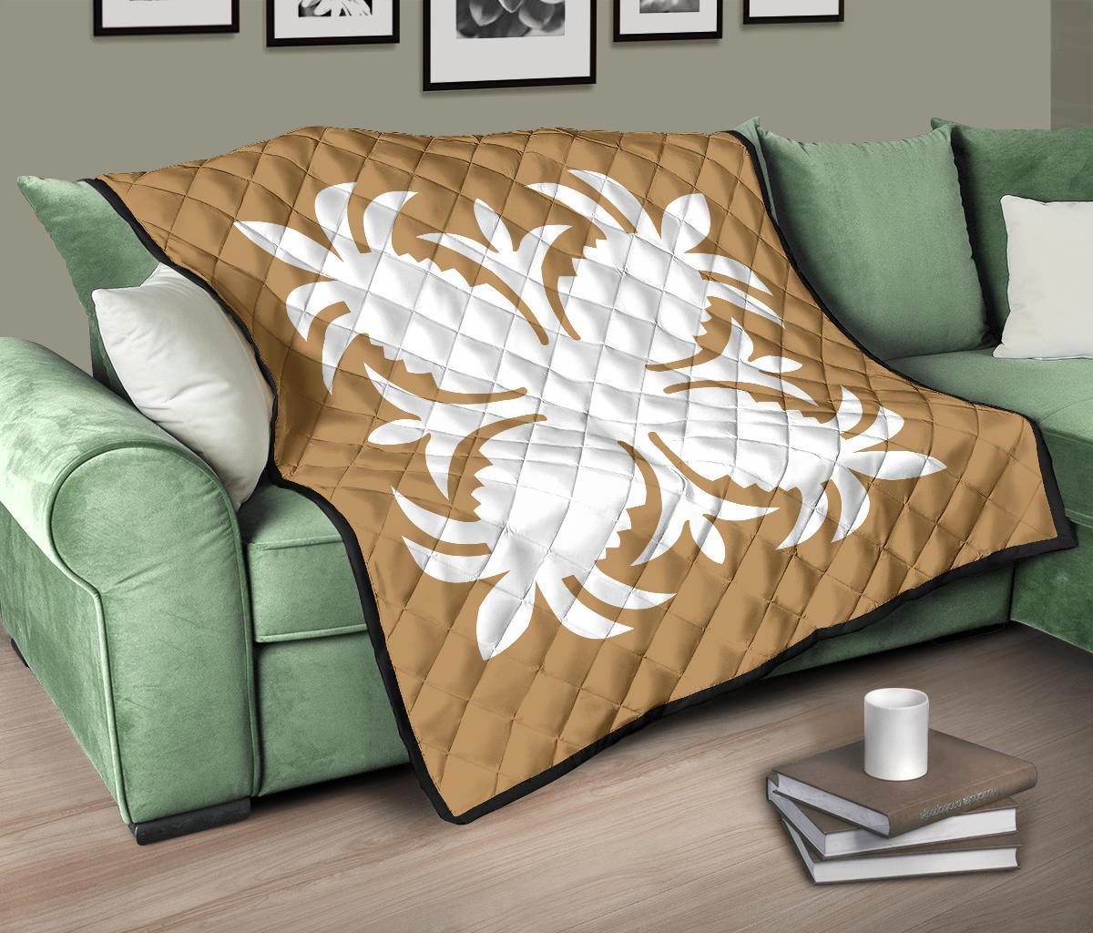 Hawaiian Premium Quilt Royal Pattern - Gold - A2 Style - Polynesian Pride