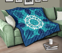 Hawaiian Turtle Coconut Pattern Premium Quilt - Indigo - Argu Style - AH - Polynesian Pride