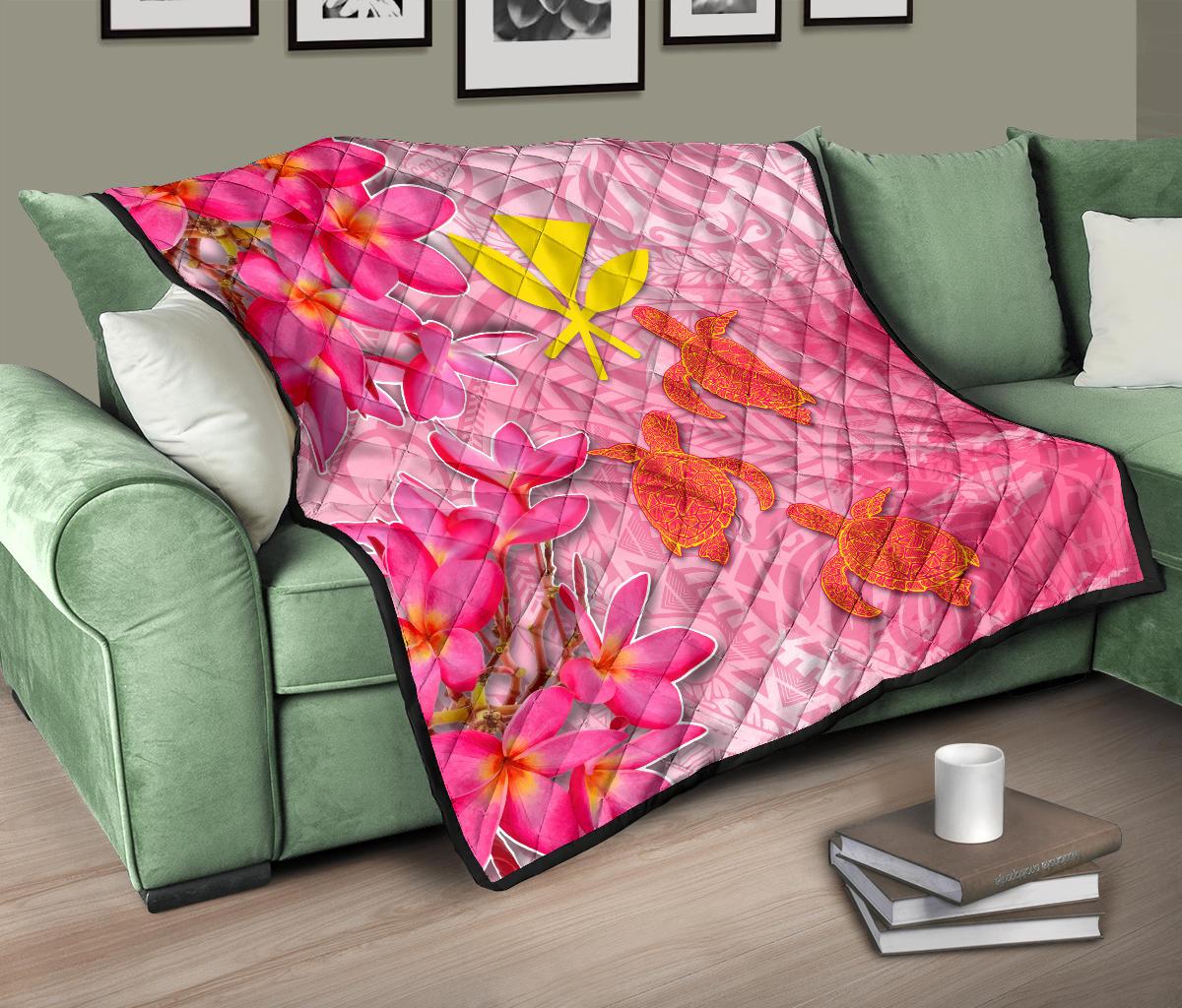 Hawaii Premium Quilt - Polynesian Pink Plumeria Turtle - Polynesian Pride