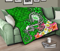 Hawaii Polynesian Premium Quilt - Hawaii Seal With Turtle Plumeria (Green) - Polynesian Pride