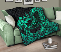 Polynesian Hawaii Premium Quilt - Polynesian Turquoise Humpback Whale - Polynesian Pride