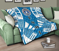 Northern Mariana Islands Premium Quilt - Northern Mariana Islands Seal Polynesian White Tattoo (Blue) - Polynesian Pride