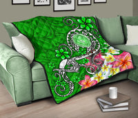 American Samoa Polynesian Premium Quilt - Turtle Plumeria (Green) - Polynesian Pride