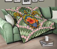 Hawaii Turtle Map Plumeria Hawaiian Tropical Premium Quilt - Candy Style - AH - Polynesian Pride