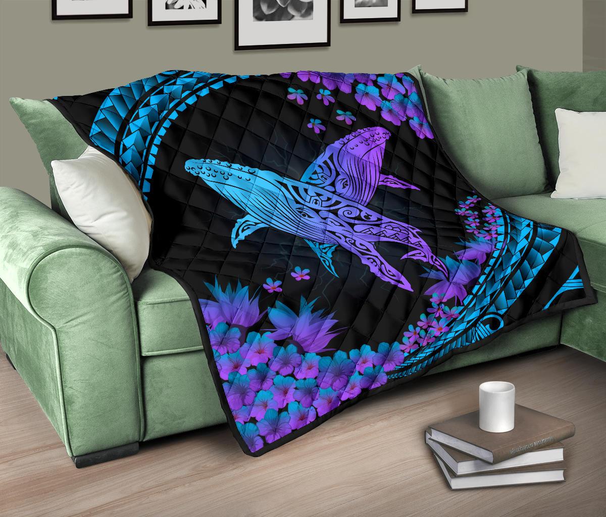 Hawaii Whale Polynesian Hibiscus Premium Quilt - Lae Style - Polynesian Pride