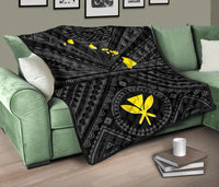 Hawaii Premium Quilt - Hawaii Kanaka Maoli And Map ( Black) - Polynesian Pride