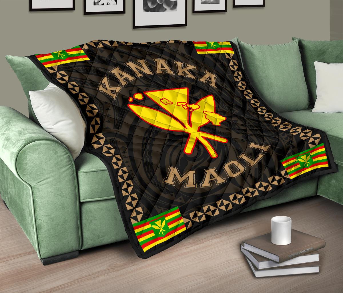 Kanaka Maoli Flag Polynesian Premium Quilt Gold - Love Style - Polynesian Pride