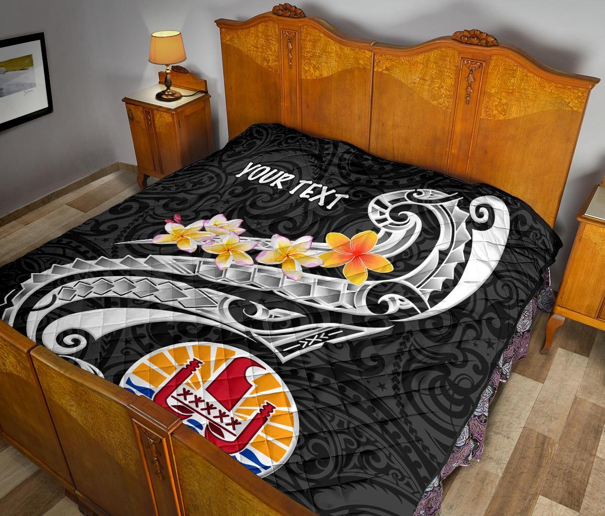Tahiti Custom Personalised Premium Quilt - Tahiti Seal Polynesian Patterns Plumeria (Black) - Polynesian Pride