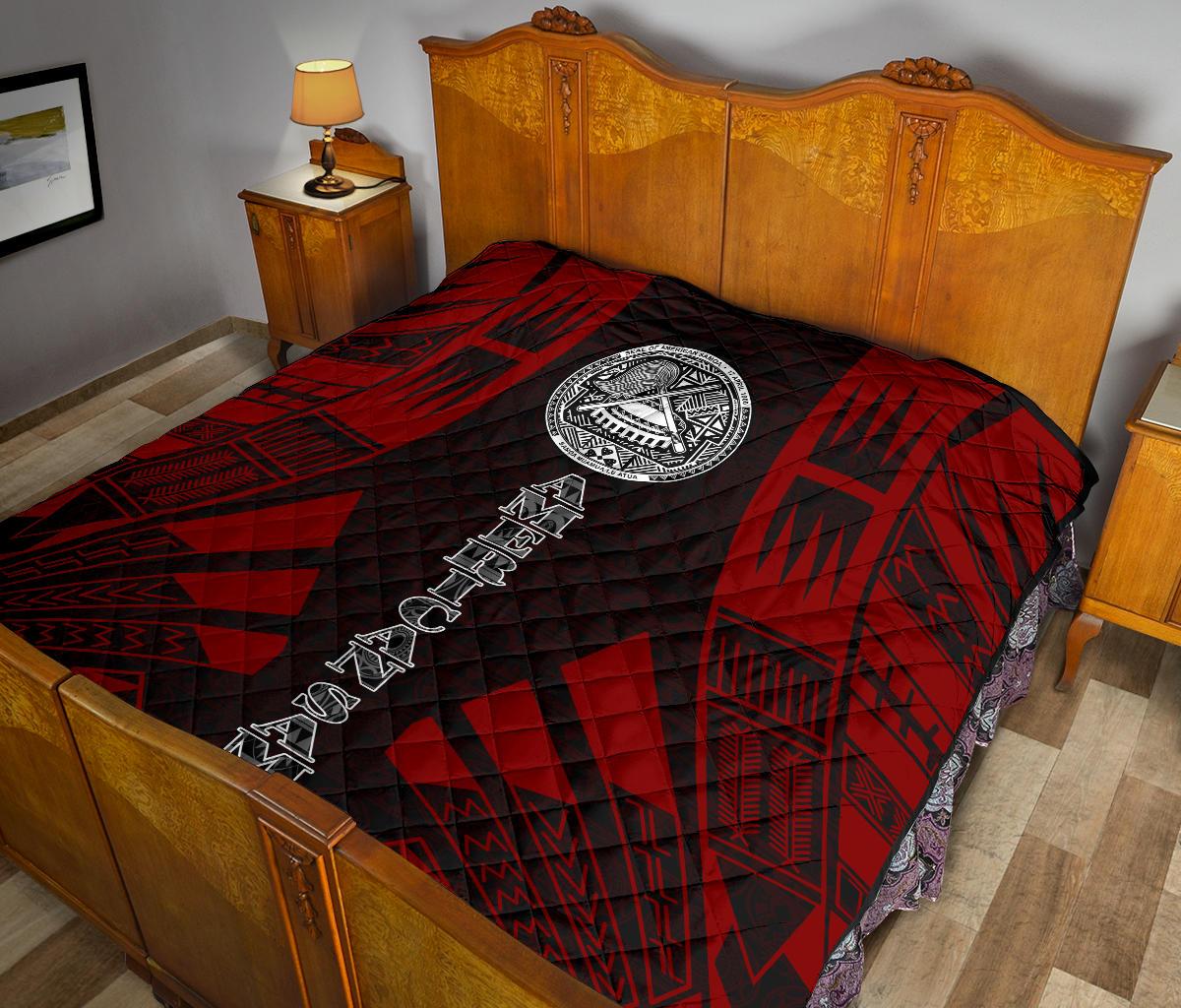 American Samoa Premium Quilt - American Samoa Seal Polynesian Red Tattoo - Polynesian Pride