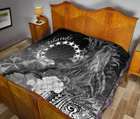 Cook Islands Premium Quilt - Humpback Whale with Tropical Flowers (White) - Polynesian Pride