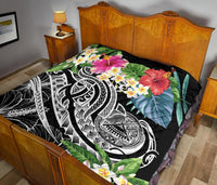 Polynesian American Samoa Premium Quilt - Summer Plumeria (Black) - Polynesian Pride