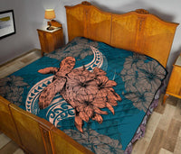 Hawaii Polynesian Turtle Hibiscus Premium Quilt - Orange - Polynesian Pride