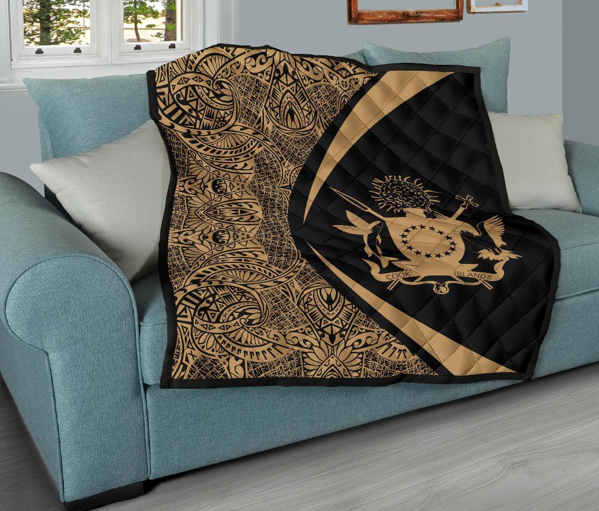 Cook Islands Coat Of Arms Polynesian Premium Quilt - Circle Style - 02 - Polynesian Pride
