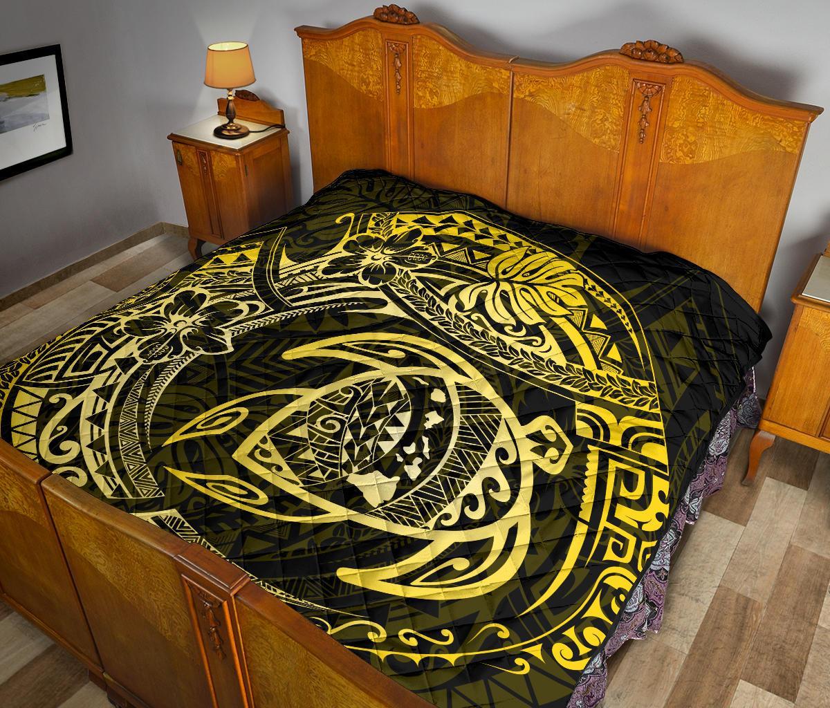 Hawaiian Turtle Polynesian Yellow Premium Quilt - Polynesian Pride
