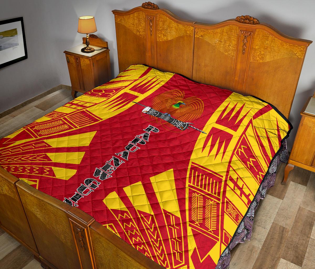 Papua New Guinea Premium Quilt - Papua New Guinea Coat Of Arsms Polynesian Yellow Tattoo - Polynesian Pride