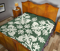 Hawaiian Flower Tropical Pattern Premium Quilt - Green - Argu Style - AH - Polynesian Pride