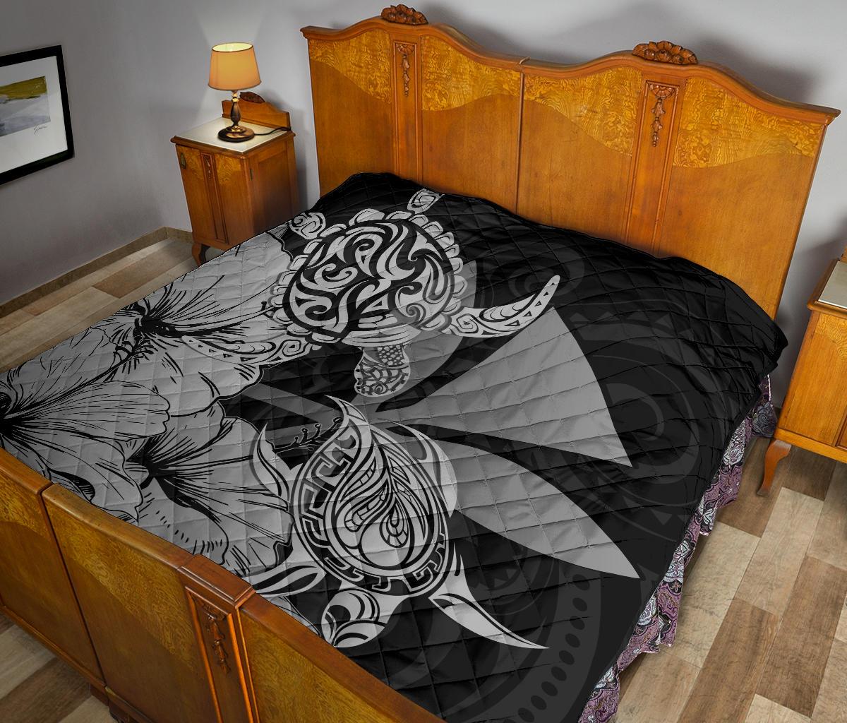 Hawaii Turtle Premium Quilt Polynesian Hibiscus Art Ver 2.0 Gray AH - Polynesian Pride