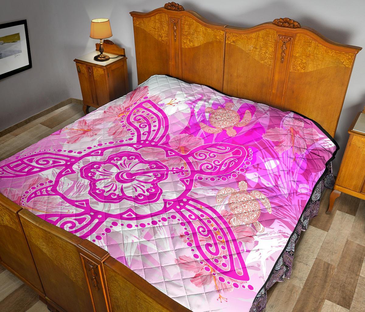 Hawaii Turtle Hibiscus Premium Quilt - Dreamy Style - AH - Polynesian Pride